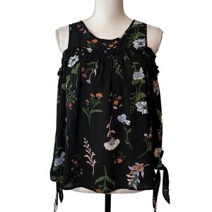 Sienna Sky Cold Shoulder Boho 3/4 Sleeve Floral Top SZ Small Black Pretty
